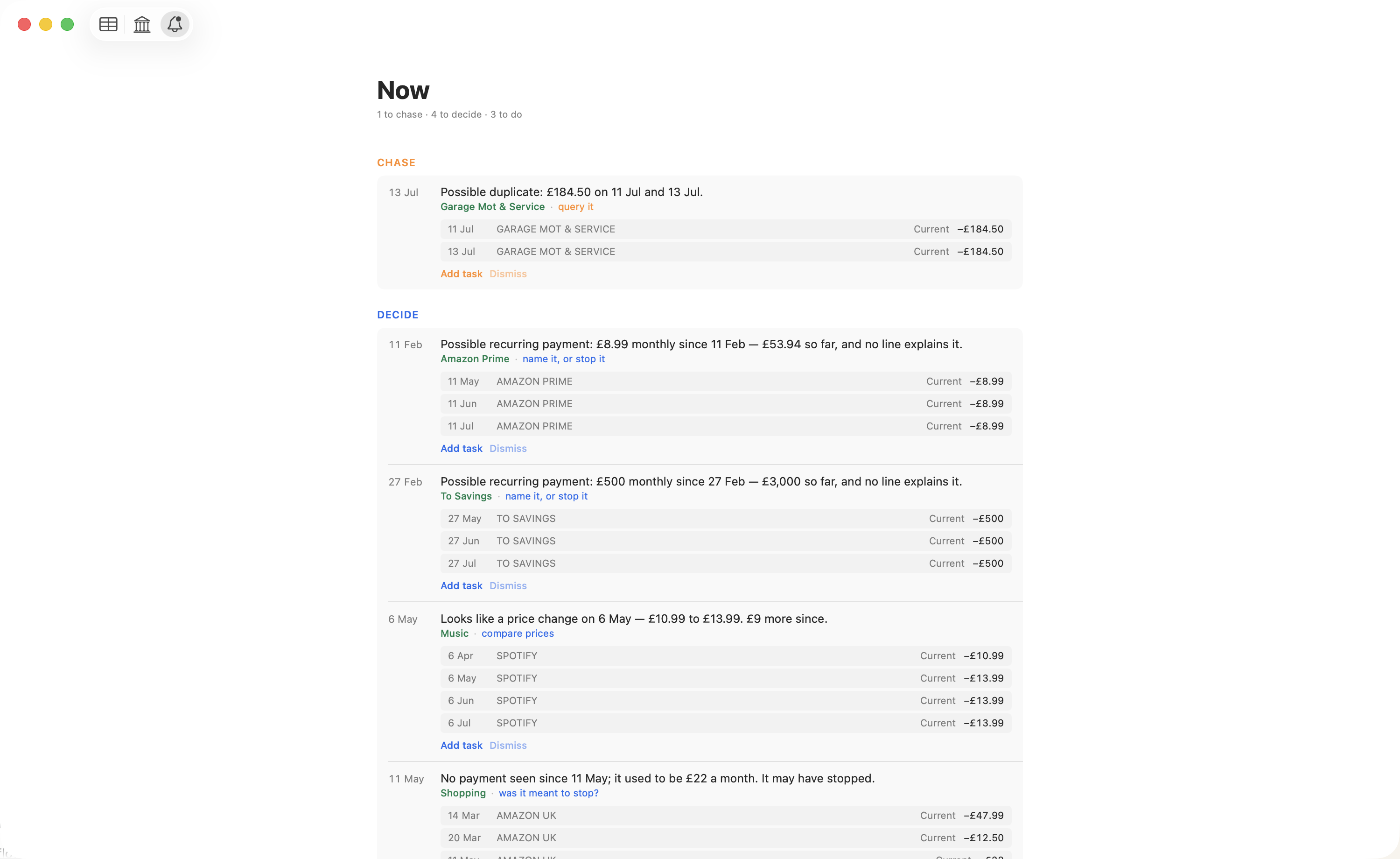 Sieve Now showing a possible duplicate payment and the two transactions behind it